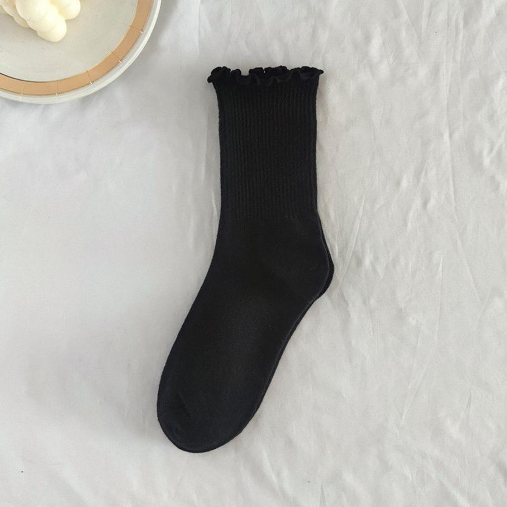 Cremefarbene Schnür-Damen-Wadenstrümpfe, Frühling und Sommer Reine Baumwolle Japanischer Stil Rüschen Jk Socken, Herbst und Frühling Kurze Socken