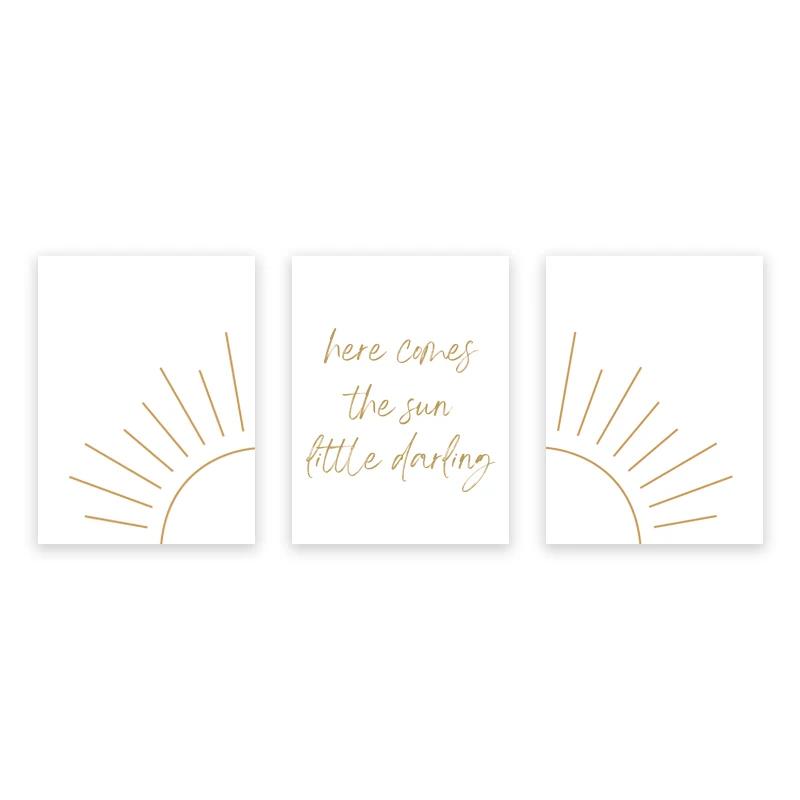 

Modern Minimalist Nursery Wall Art Prints, Here Comes the Sun, Quote Poster, Boho Kids Room Decor, Canvas Painting, Baby Shower 21x30cm No Framed