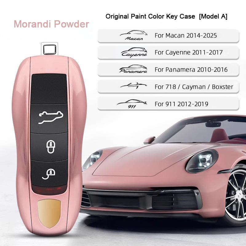 Car Key Paint Case Bordeaux Red Shell Replacement for Porsche Cayenne Mancan Panamera 911 718 Boxster Cayman Taycan 2010-2024