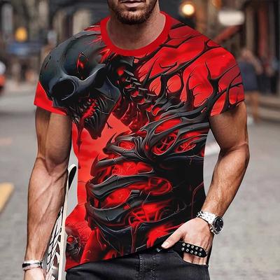 Trendy en modieus 3D-geprint T-shirt met ronde hals, korte mouwen en doodskopmotief, heren T-shirt