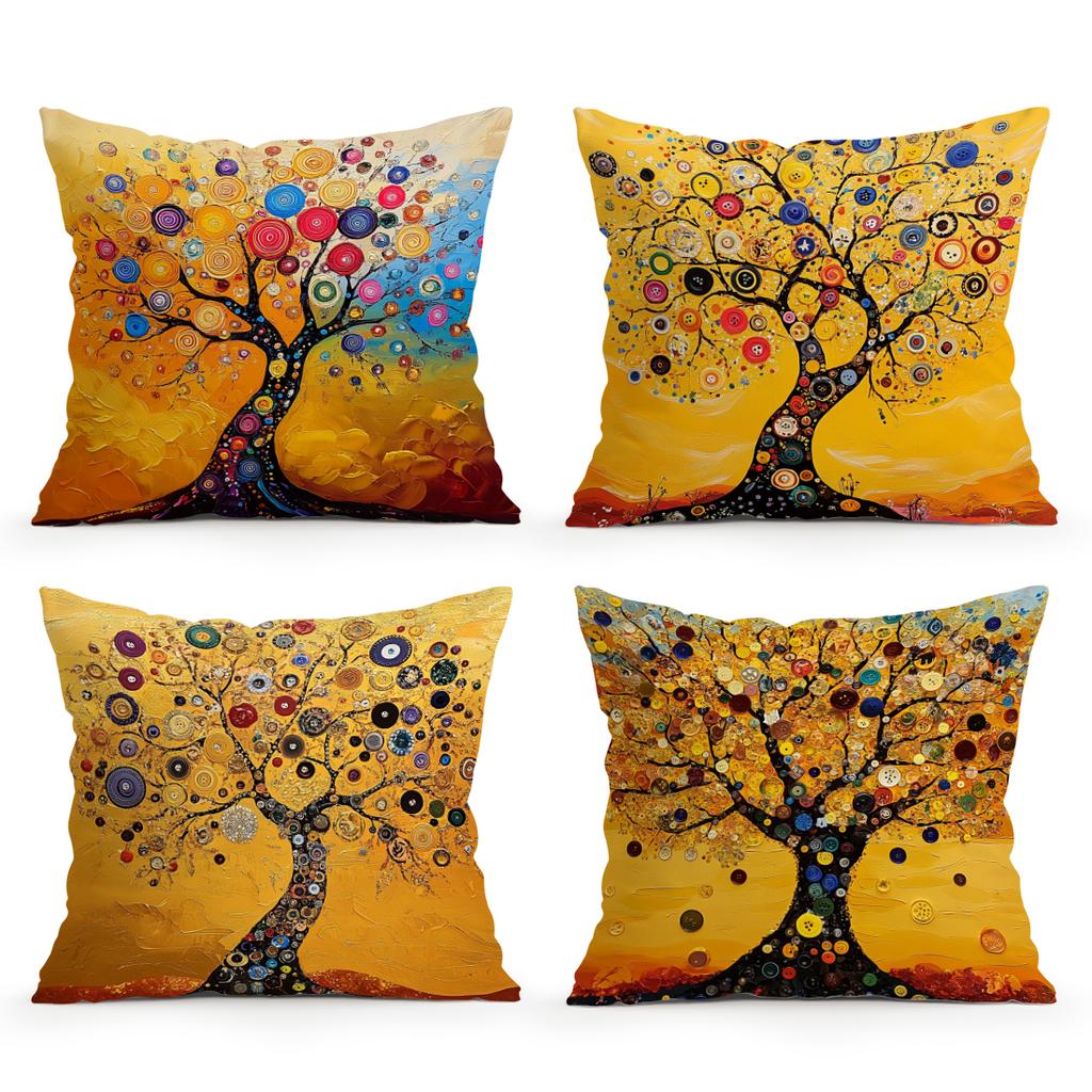 Retro Tree Of Life Cushion Pillowcase Printed Polyester 45X45Cm Throw Pillowcover Decorative Sofa Cushion Pillowslip Home Decor