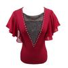 Summer Women's Sexy V-Neck Short Sleeve T-Shirts Elegant Luxury Hollowed-Out Hot Diamonds Casual Tops Brand Female Slim Tees Blouse
