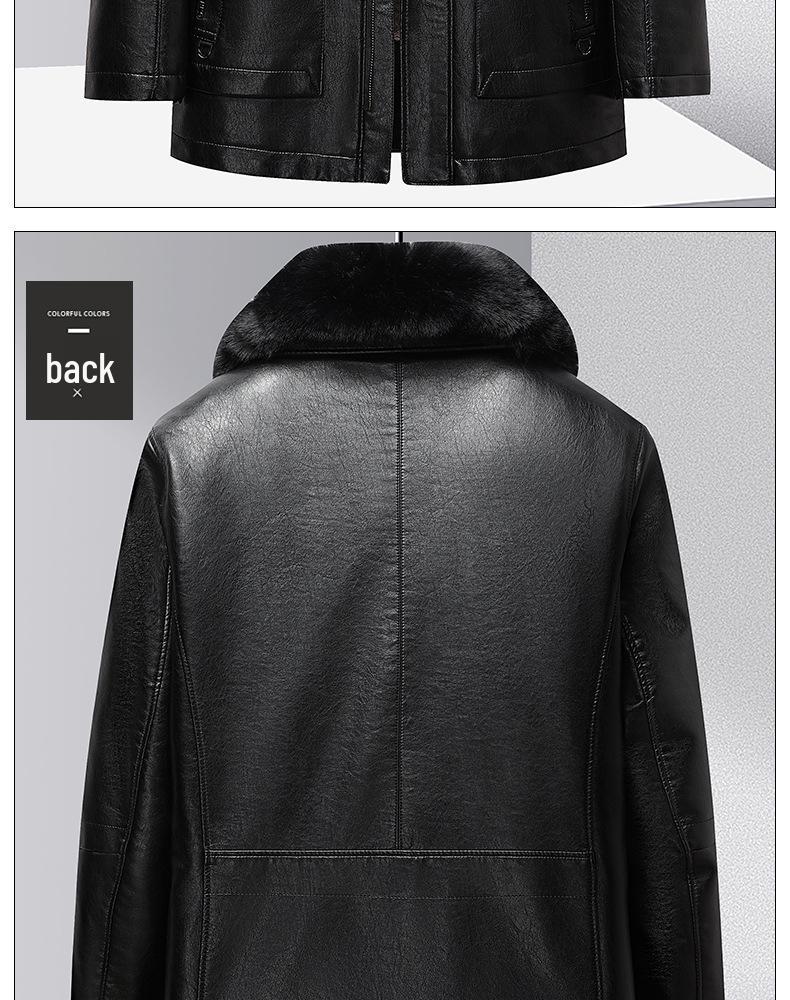 Woodpecker Men's Warm Leather Jacket for Dad and Grandpa - Plus Velvet Winter Coat