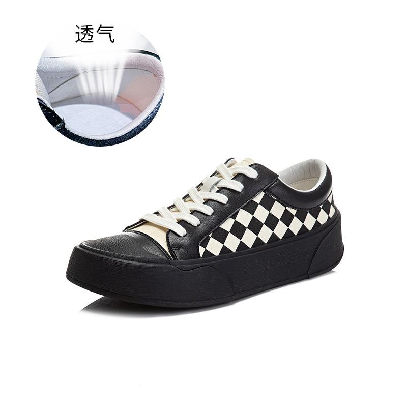 Leather checkerboard little white shoes women's 2025 spring new women's single shoes versatile canvas shoes casual flat women's shoes