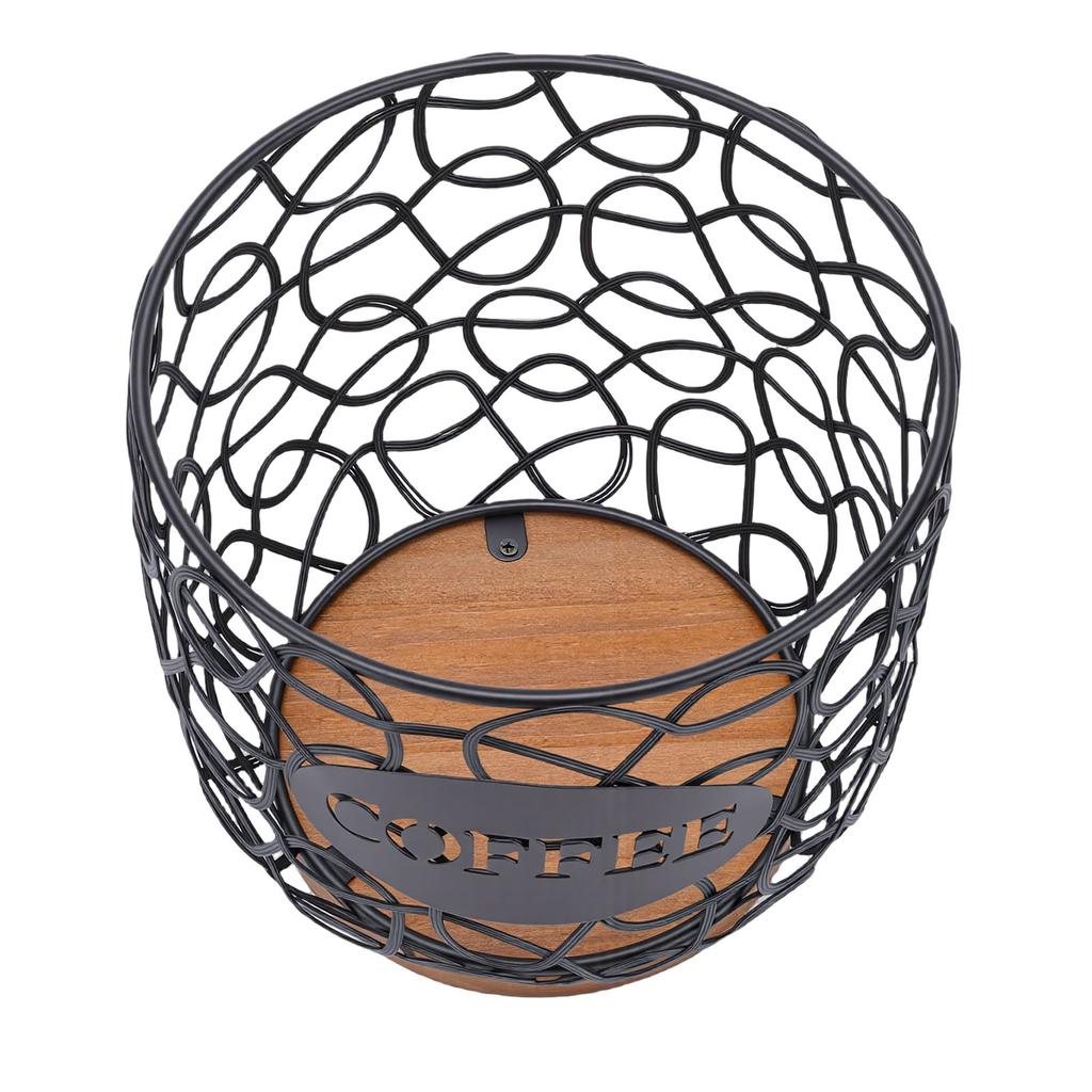 Coffee Pod Holder   Large Capacity Coffee Capsule Storage Basket with Wooden Base for Kitchen Counter   Desktop