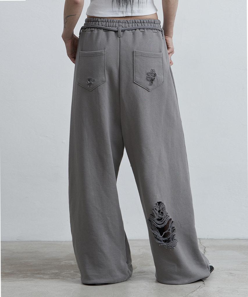 Aejeuyua Sweatpants mit Gürtel und Used-Look Dunkelgrau