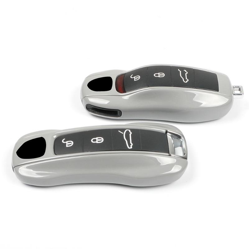 Key Case Cover Shell Replacement Remote Control Fob Cover Grey Track For Porsche Macan Boxster 718 911 Panamera Cayenne