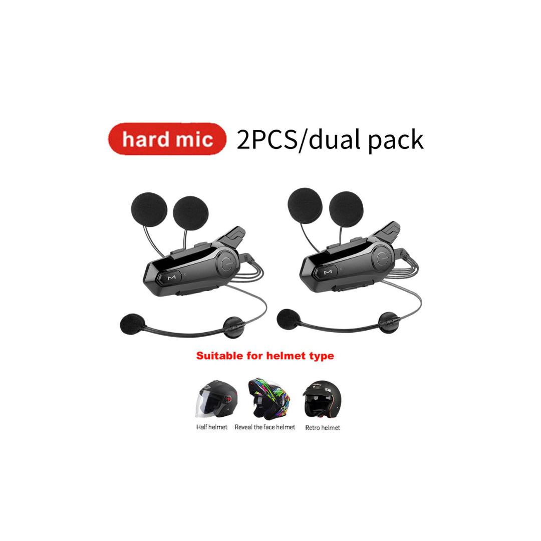 

Гарнитура для шлема E1 с Bluetooth 5.0 для мотоцикла + водонепроницаемый IPX6 + 2 водителя + радиус действия 1000 м + музыка без помощи рук для езды на открытом воздухе Hard microphone,2-Pack