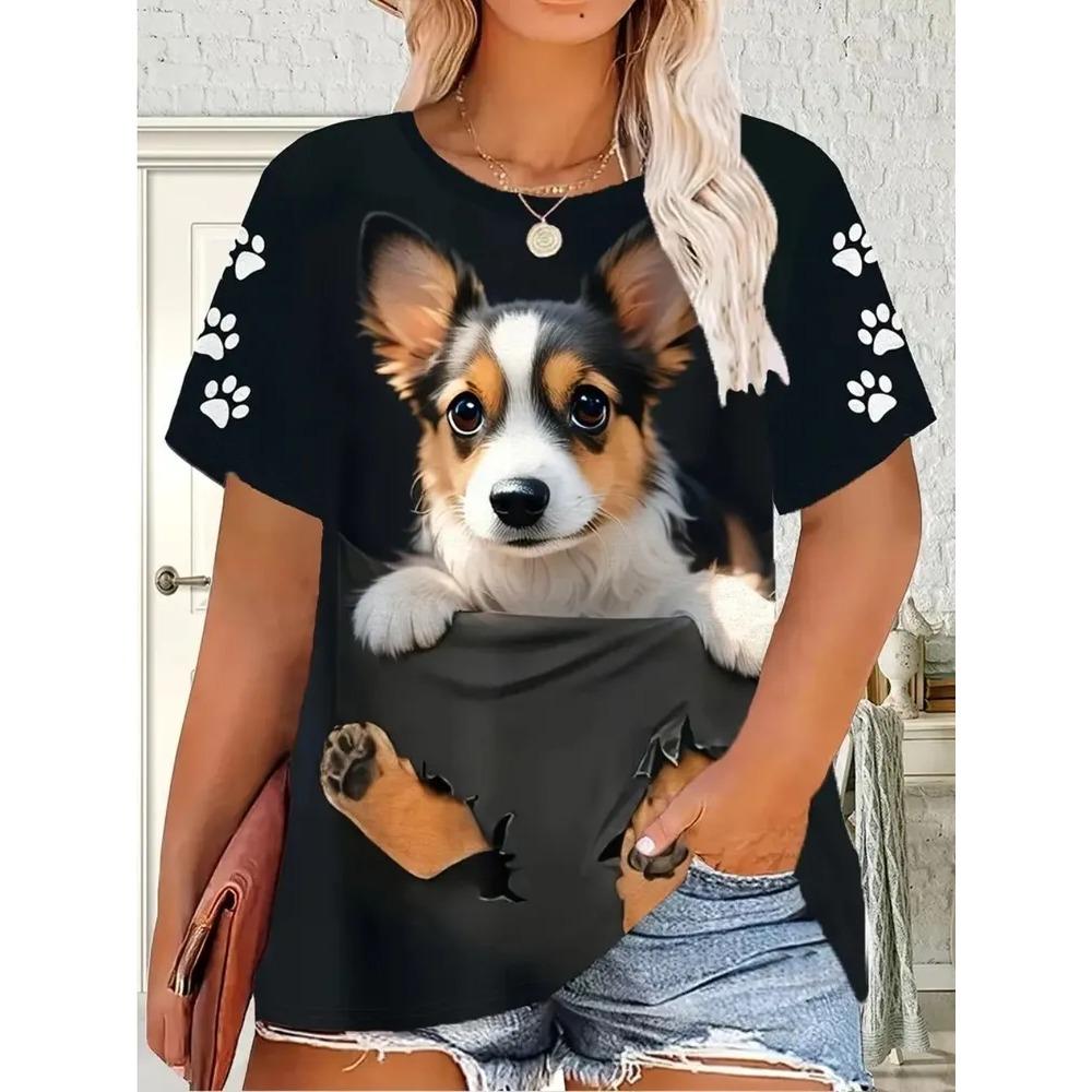 Colorful Animal Pattern 3D Printed Short Sleeved T-shirt Comfortable Fashionable Soft Breathable Loose Womens T-shirt
