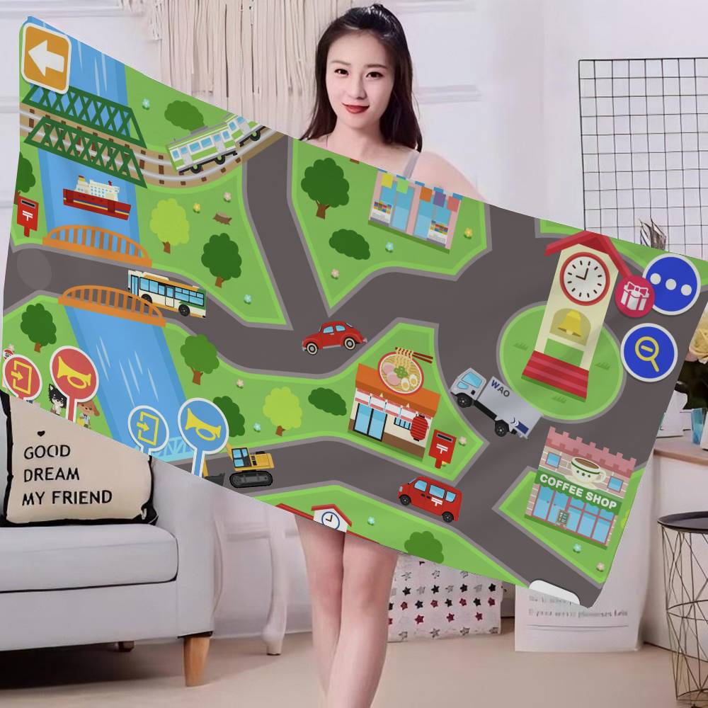 

Cartoon Road Microfiber Beach Towel Absorbent Quick dry Soft Yoga Swimming Resort Mountain Climbing Towel W40*H60(CM)