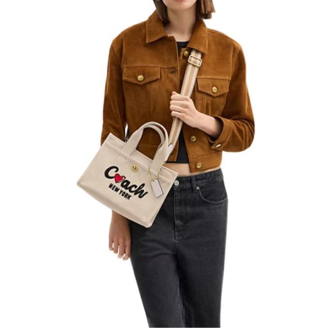 COACH Limited Edition Cargo 26 Brand Logo Practical Versatile Heart Pattern Fabric Tote Bag Shopping Bag Shoulder Crossbody Handbag Medium CBR79-B4CAH