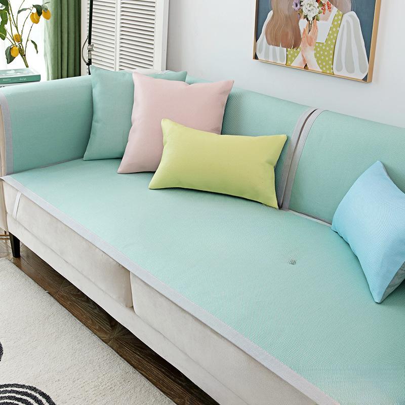 Pernă de canapea de vară anti-alunecare Mică pernă de șezut din mătase de gheață în carouri pentru vară, stil simplu de vară, prosop cu spătar proaspăt husă de canapea