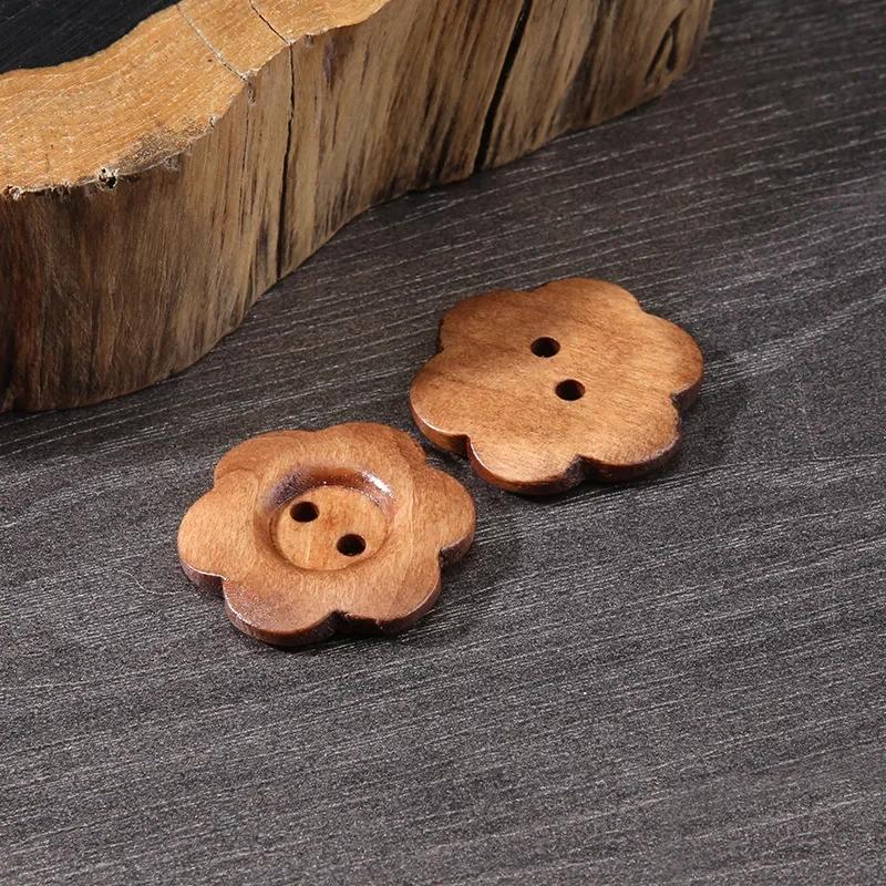 10 Stück Blumenknöpfe aus Holz, 2 Löcher, schöne Knöpfe mit flacher Rückseite, Damenmantel, Pullover, Bekleidungszubehör