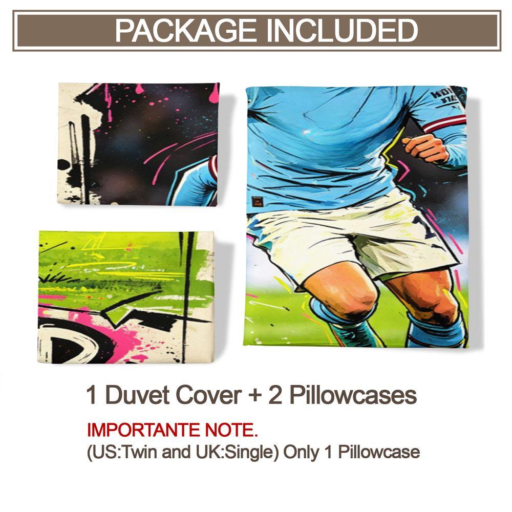 Duvet Cover Set Graffiti Street Art Soccer Bedding Set Digital Print Football Comic Style Microfiber Comforter Cover for Teen Be