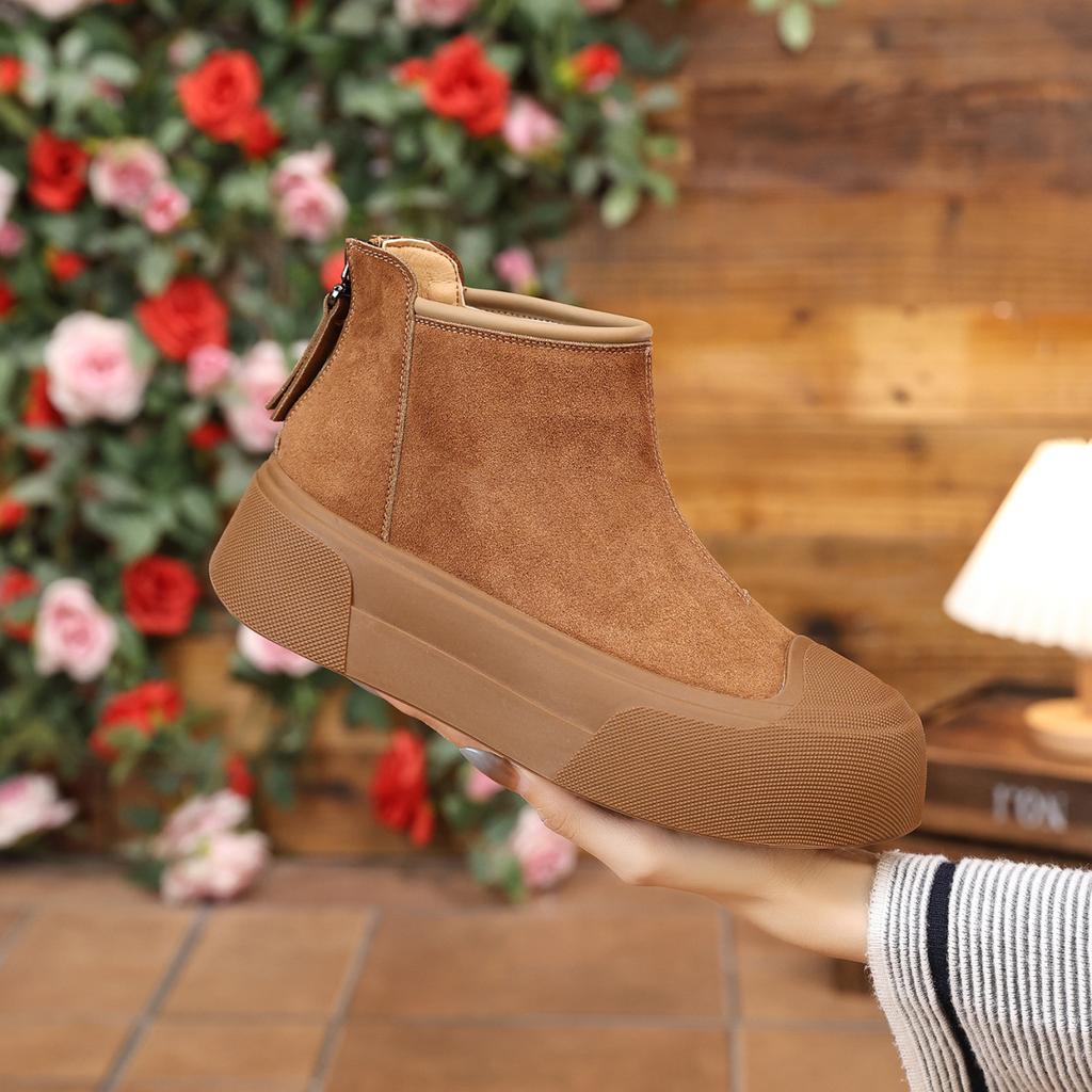 Ladies Shoes New Slip On Women's Flats Winter Round Toe Plush Fleece for Warmth Solid Short Barrel Platform Boots Botas De Mujer
