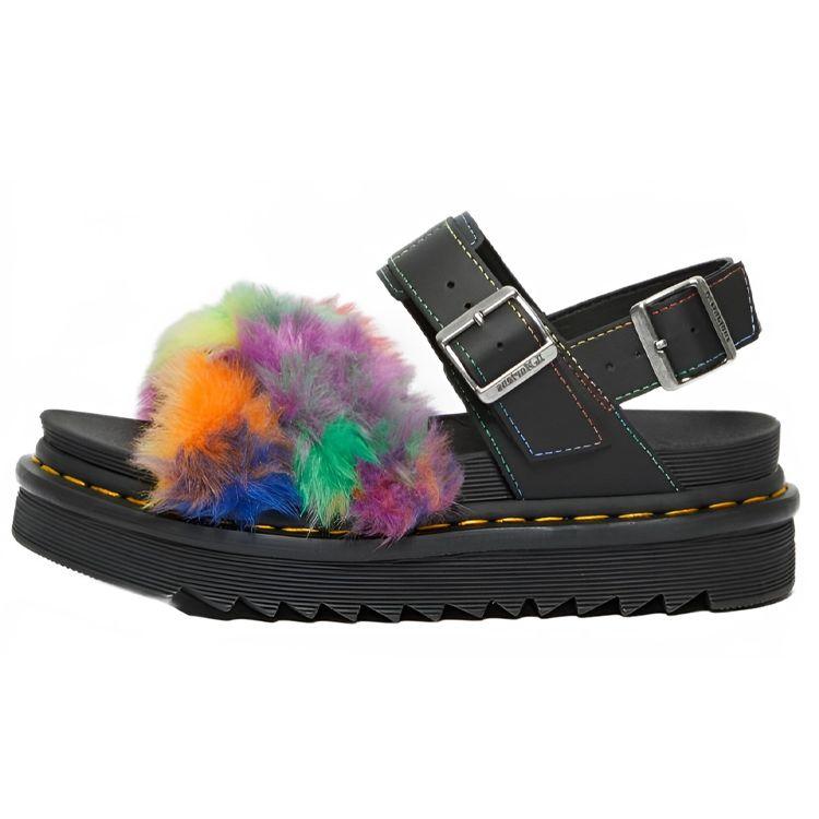 Dr. Martens Leather Fabric Fashion Buckle Thick Sole Sandals Women Sandals Black 27348889