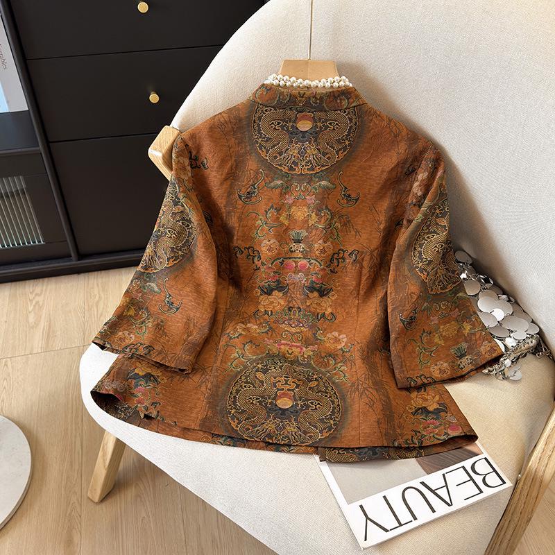 

Silk Floral Plus Size Jacket: Conceals Flaws & Reduces Age for Middle-Aged Mothers in Chinese Style 4XL