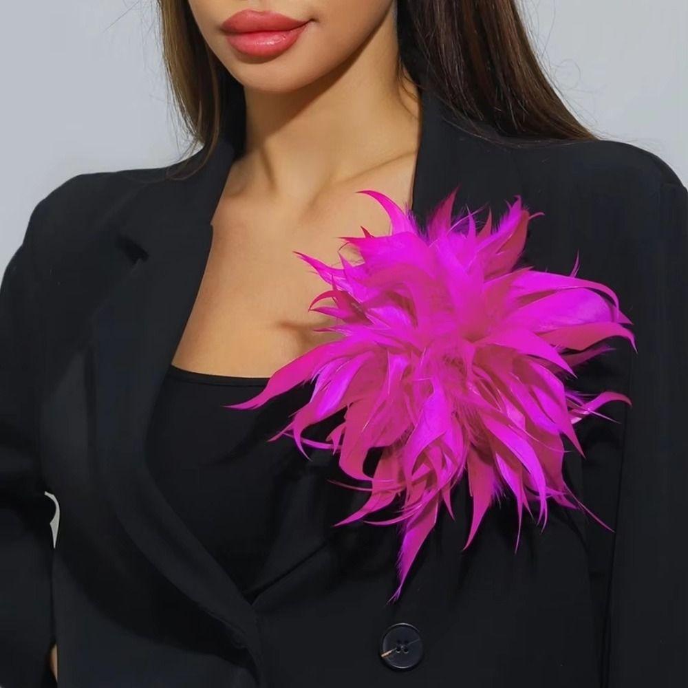 Bunte Künstliche Feder Reversnadel 25cm Übertriebene Federbrosche Federblumenbrosche Kleid