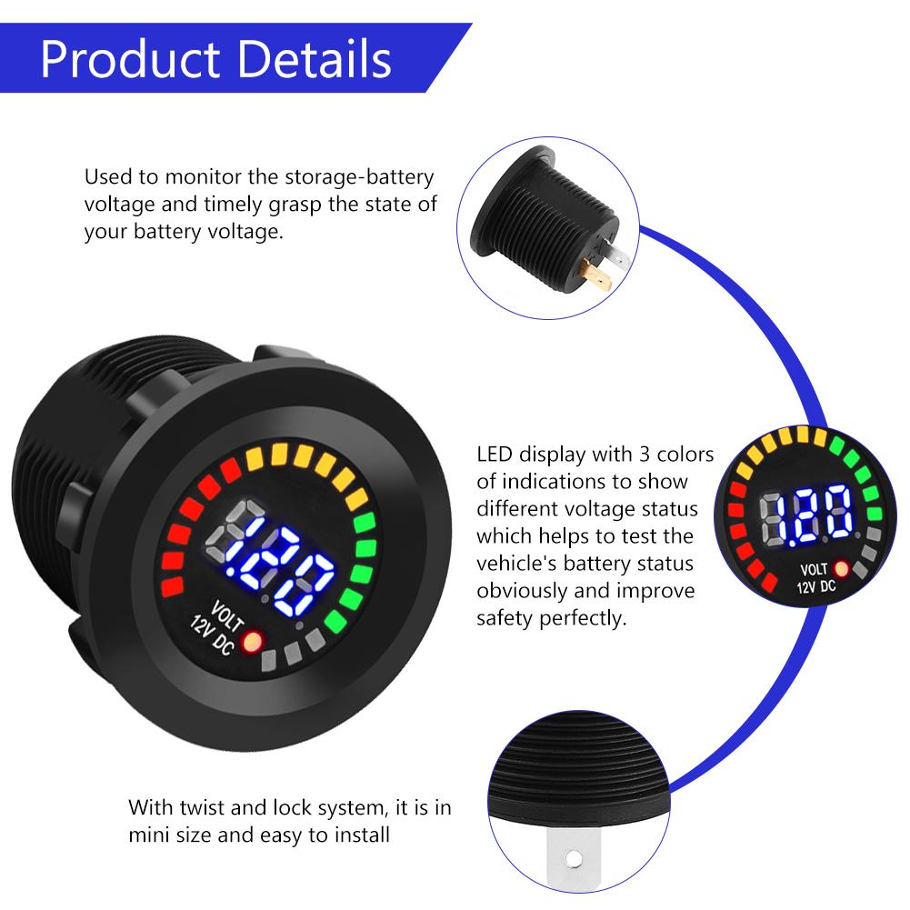 12 V Motorcycle Car LED Digital Display Voltmeter Waterproof Voltage Volt Meter Gauge Black New