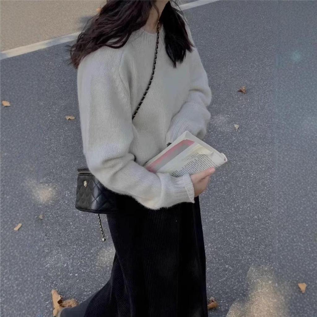 Korean Wool Pullover 2024: Women's Thick Knit Loose Sweater, Round Neck, Autumn/Winter