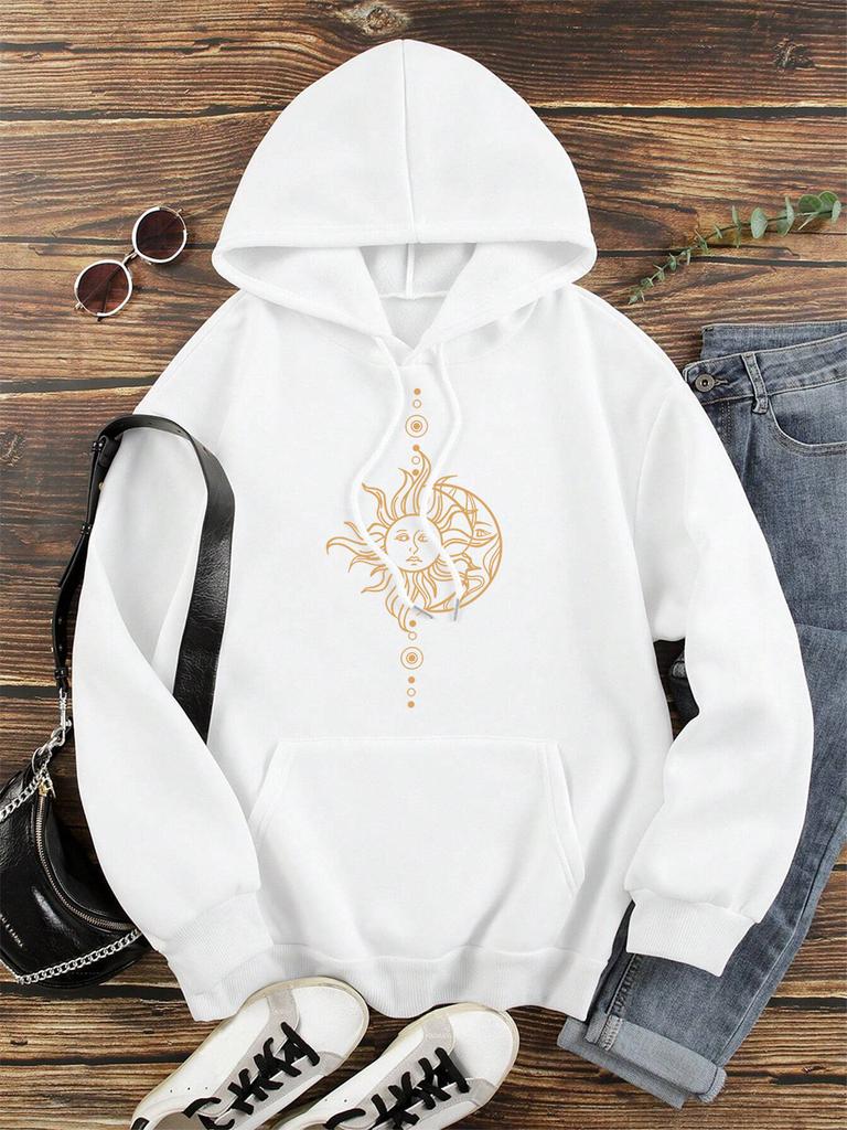 Funny'S Sun And Moon Face Men Women Hoody Hip Hop Loose Hoodies Harajuku Loose Sweatshirt Fashion Warm O-Neccouple Clothes