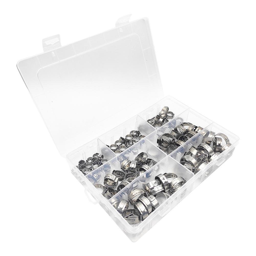 130pcs Stainless Steel Single Ear Hose Clamp Set For Automotive, Plumbing And Industrial Pipes Fastening Applications