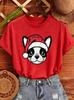 Frenchie Christmas Print Women's T-Shirts Retro Dog Santa Hat Design T-Shirts Tee Tops short sleeve Tshirts Tops Christmas Gifts