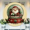 Vintage Santa Claus Snow Globe Illustration Round Wooden Hanging Plaque Indoor Wall Decor Farmhouse Holiday Gift Christmas Home Decoration