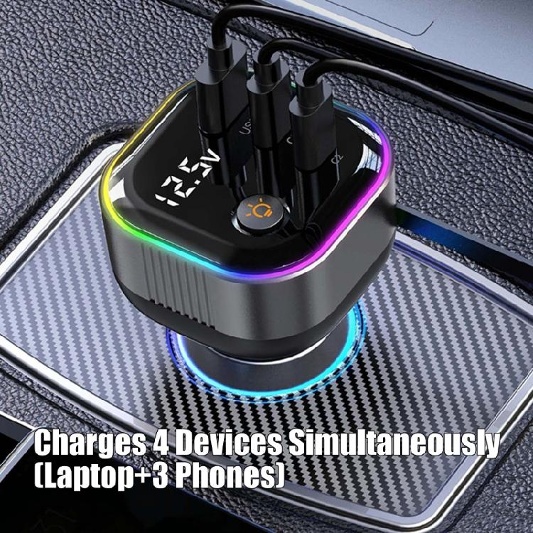 Voltages Display Heavy Duty Car Charger with Retractable Cable Multiple Port for 12V 24V Truck Use for Family Travel