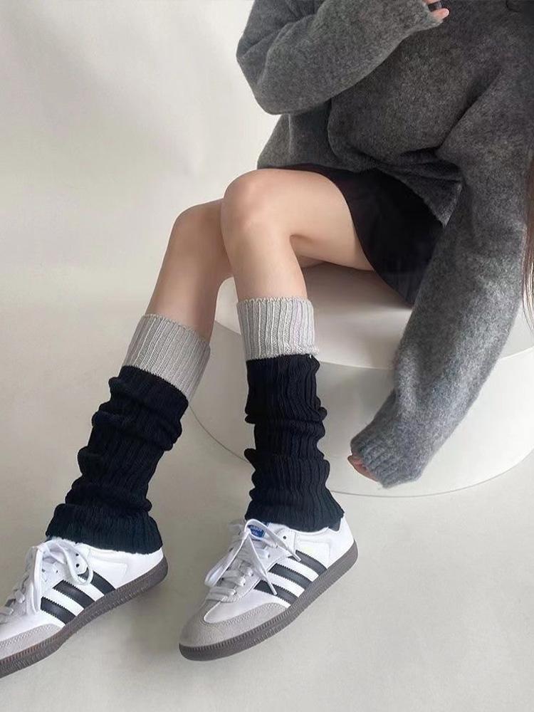 Knitted JK Socks and Socks White Calf Sock Covers, Spliced Leg Covers Stacked Socks Women Trendy Long Tube Pile Socks