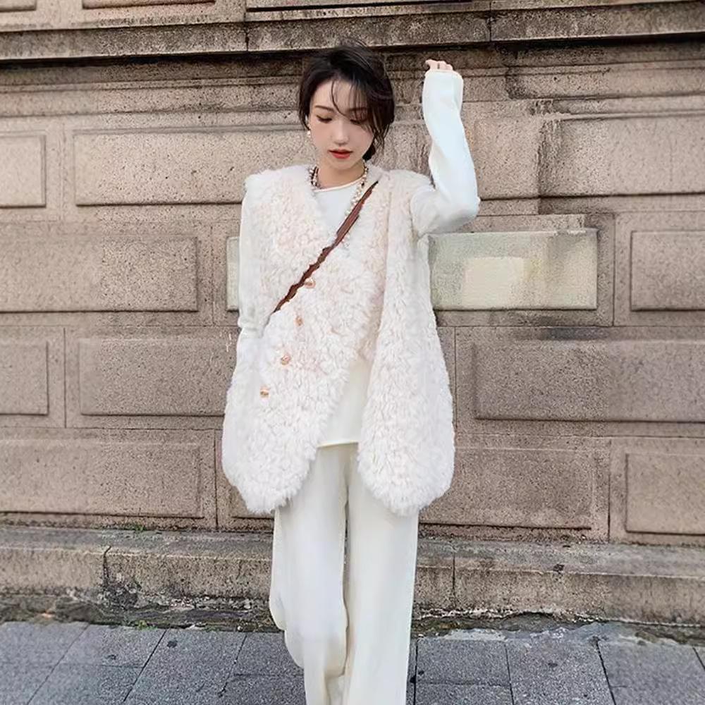Lamb wool imitation fur vest autumn and winter women's new Korean version medium and long lamb wool vest jacket