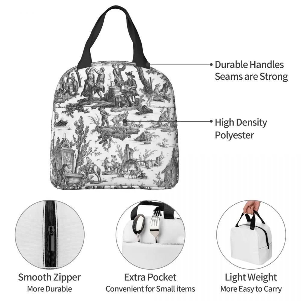 Black And White Toile De Jouy Insulated Lunch Bag for Women Children Leakproof Food Boxes Thermal Lunch Box Tote