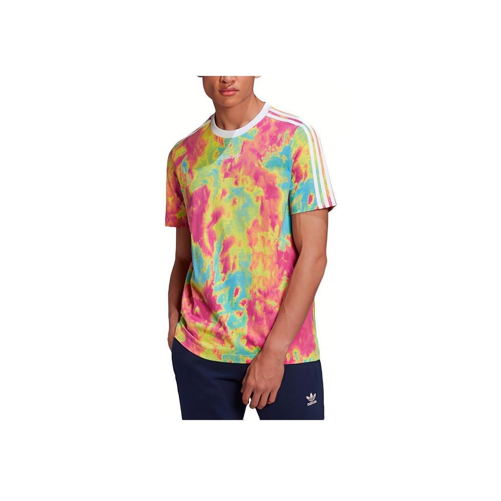 Adidas Originals Trefoil Embroidered Logo Tie-Dye Sports Crew Neck Short Sleeve T-Shirt Men Tops Multicolor GN2105