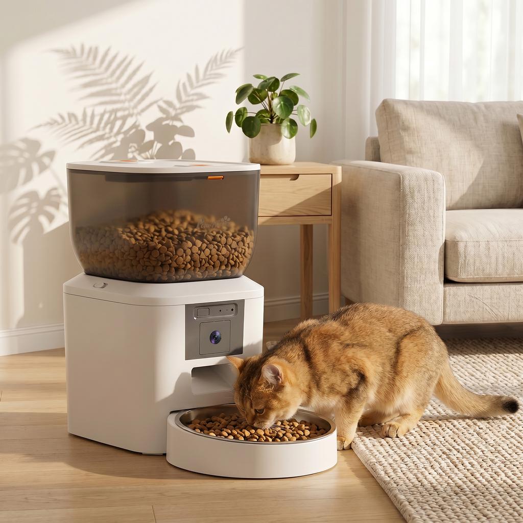 Cat Feeder with Camera, 2.4 GHz WiFi, App Control, 4L Feeder for 1-10 Meals, 2-Way Audio