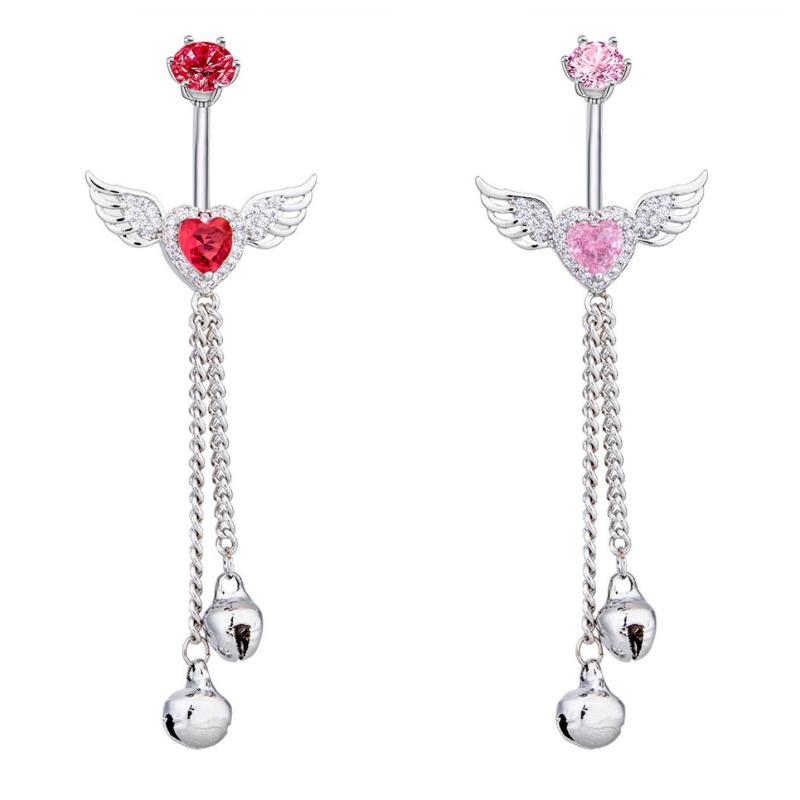 Wing Heart Belly Button Rings Shiny Inlay Dangle Hypoallergenic Steel Navel Piercing For Beach Parties Daily Wear