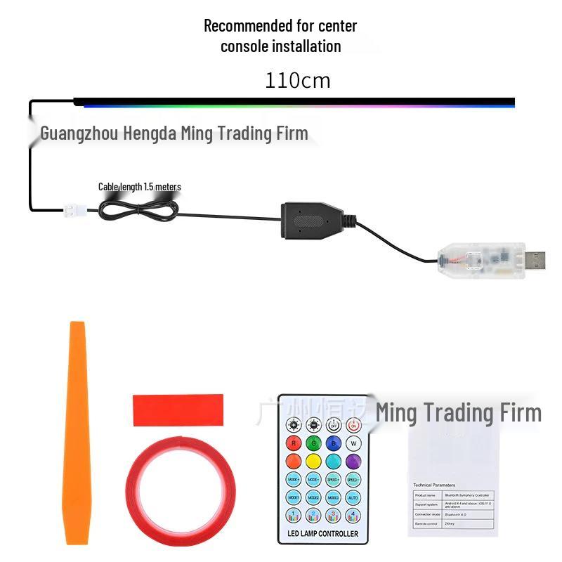 Smart Remote-Control Car LED Ambient Light Strip – Multicolor Acrylic for Central Console and Doors
