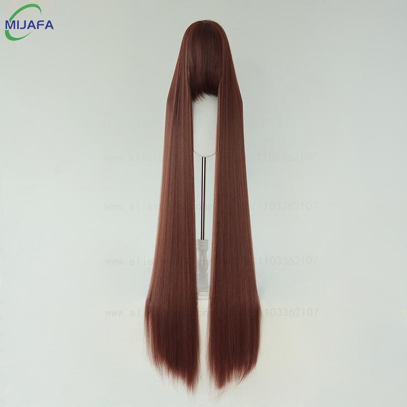 700g Alta Qualità 59" 150cm Lunga Dritta Parrucca Cosplay Con Frangia Biondo Marrone Rosso Verde Blu Resistente al Calore Colori Capelli Parrucche Anime