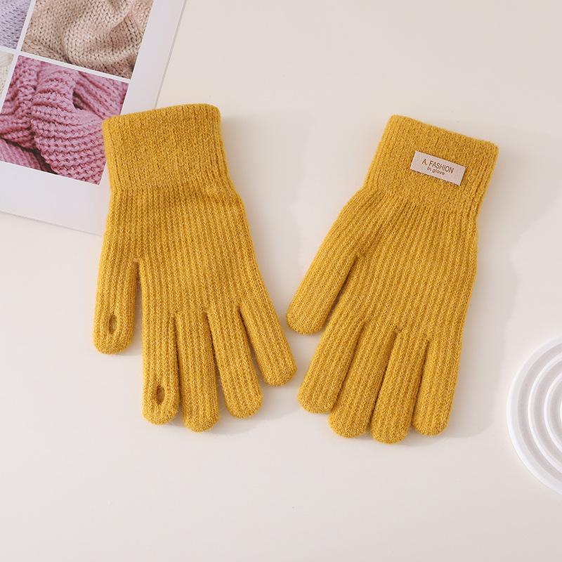 Winter Gloves Winter Girl Thickened Five-finger Student Cute Knitted Cold-proof Riding Touch Screen Warm Cycling Gloves