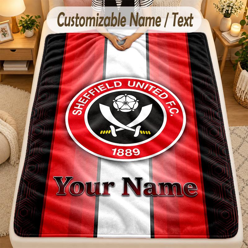 Flannel BlanketSheffield United FC Custom Name Text Personalized Soft Warm Throw Blanket Home Decor Gift