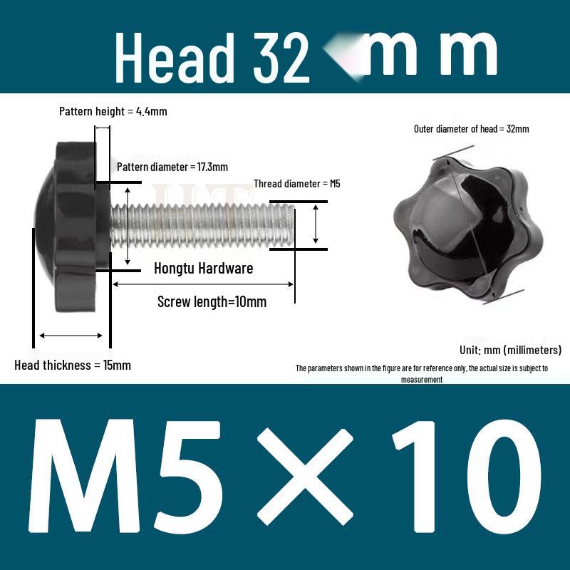 32-Head Rubber Six-Star Plum Blossom Handle Knob M5/M6/M8 Plastic Thumb Screw