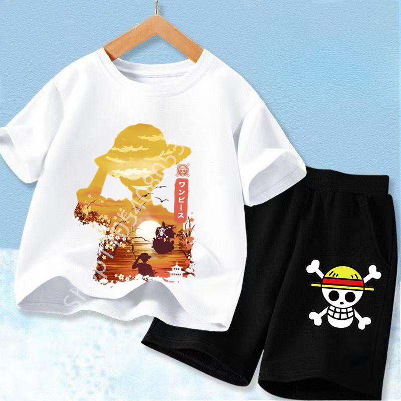 One Piece Kids Outfit Chopper Luffy Tracksuit Suit Children Summer Short Sleeve Clothes Set Anime Boy Girl T Shirt Shorts 2pcs