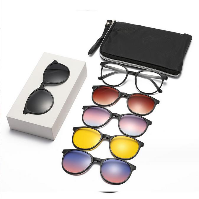 9505 New Retro Set Of Sunglasses Women Round Magnetic Clip Sun Glasses Tr Round Frame Prescriptio -0.5 -1.0 -2 To -6