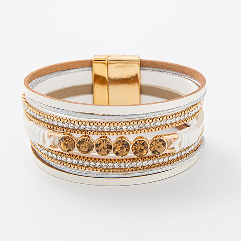 

Богемный стиль Европейский ретро многослойный женский браслет из стекла, кожи и магнитной застежки