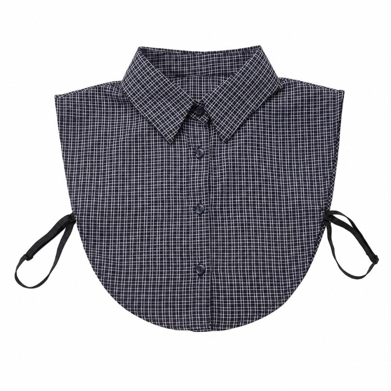Check Pattern Detachable Faux Collar Shirt Collar Insert for Sweatshirt Layering with Pointed Collar and Front Style