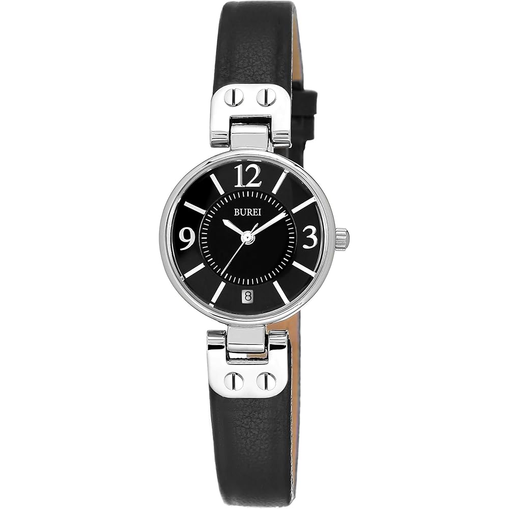 BUREI Women s Analog Quartz Watch Waterproof Lightweight Black Leather Strap Casual Fashion Timepiece