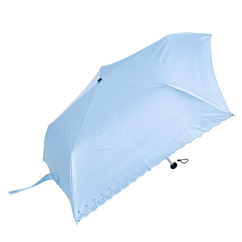Rose Sangyo 50cm Mini Folding 63500321 Lightweight, Color-Coated Umbrella, Heat-Cut, Sax,