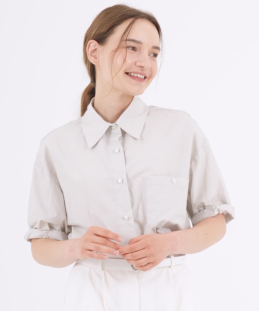 THE-ABON Cotton Pocket Roll-Up Half Shirt White