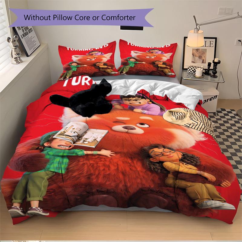 3pcs Turning Red Bedding Set Includes Quilt Cover and Pillowcases, Suitable for All Seasons Q094