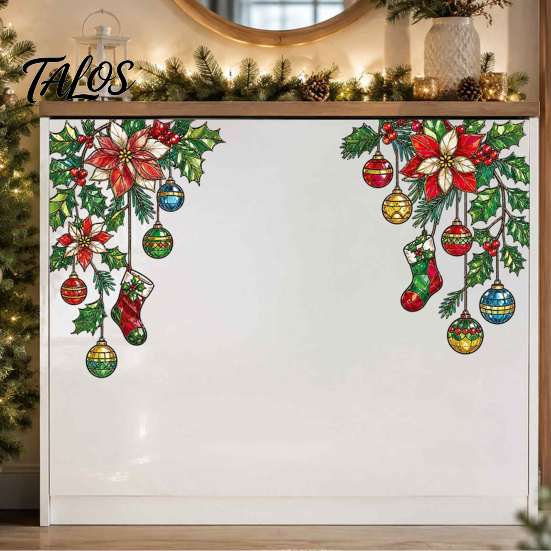 Decorative Glass Stickers for Halloween 2Pcs Stained Style Window Film, Hanging Vine Stickers, Christmas Easy Apply Film Static Clings Holiday