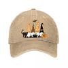 Halloween Gnomes Graphic Decor Witch Cat Pumpkin Bat Washed Baseball Cap Outdoor For Womens Unisex FeUnisex